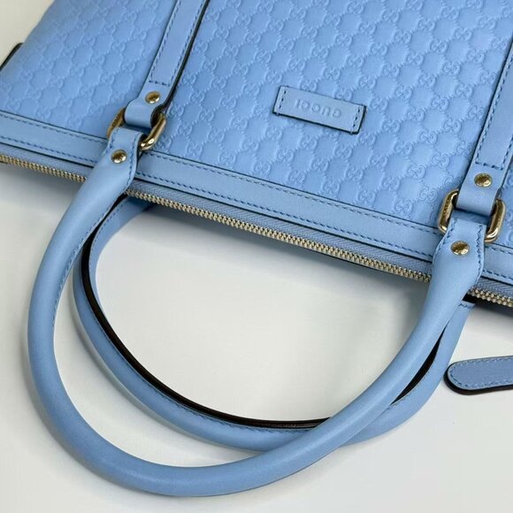 Gucci GG Logo Printed Blue Leather Shoulder Bag with Detachable Strap - Picture 8 of 10